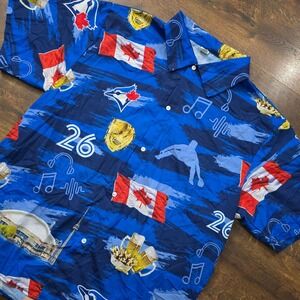 Toronto Blue Jays MLB Baseball Button Up Shirt Men XL Blue Roger Centre CN Tower